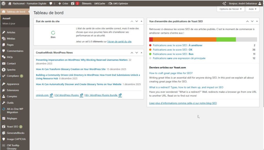 tableaux de bord de WordPress