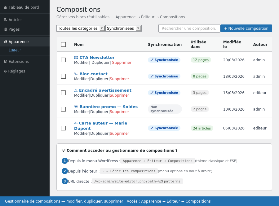Le gestionnaire de compositions