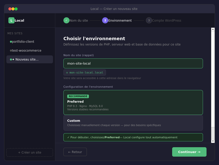 création d'un nouveau site dans localwp