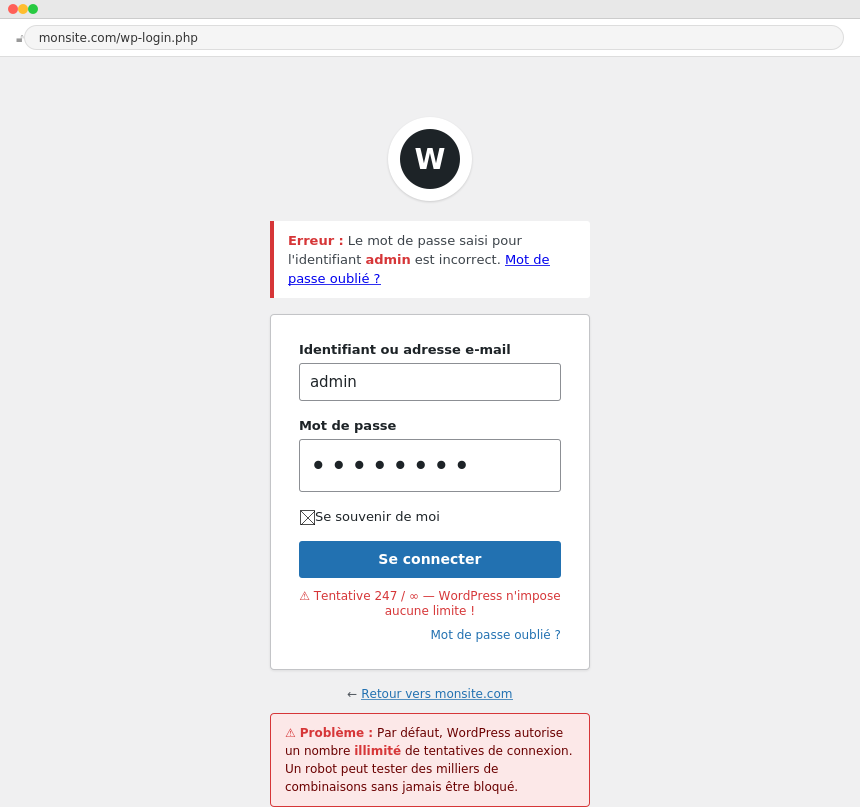 La page de connexion sans protection : tentatives illimitées