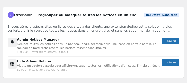 Extension pour regrouper ou masquer toutes les notices en 1 clic