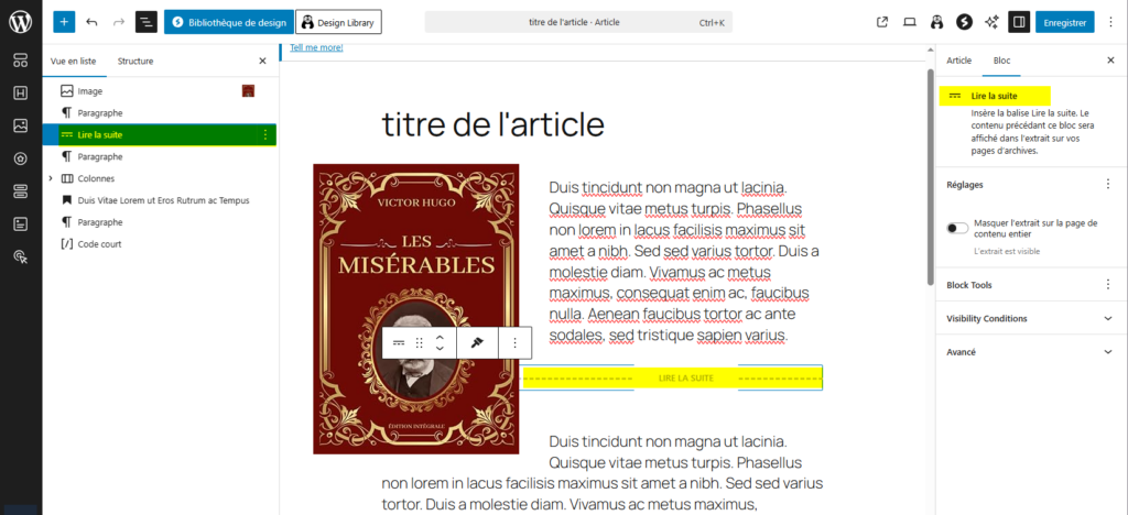 La balise More dans l'éditeur