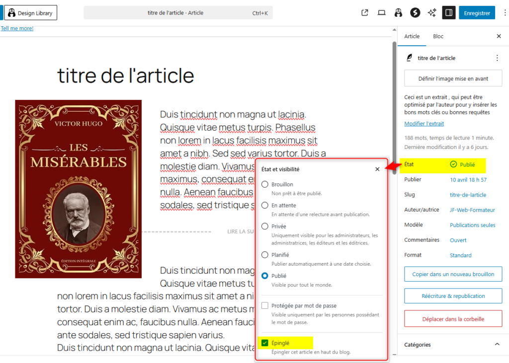 L'option dans le panneau de l'éditeur