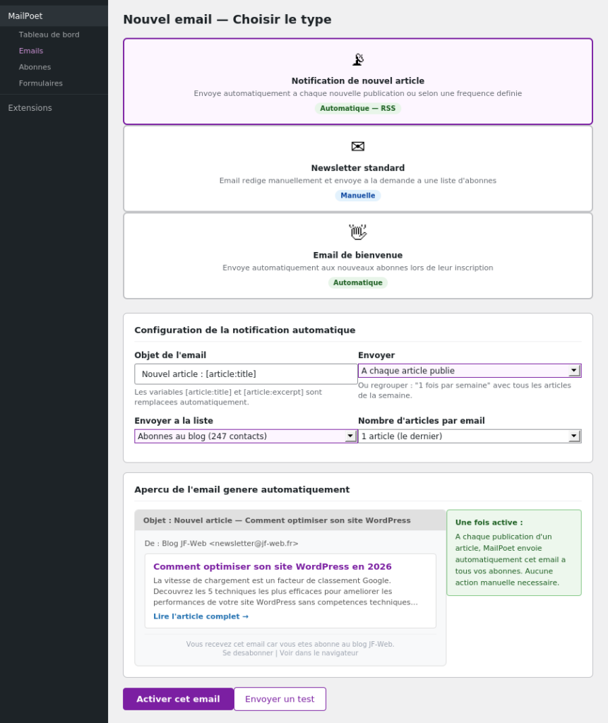 Configuration RSS to Email