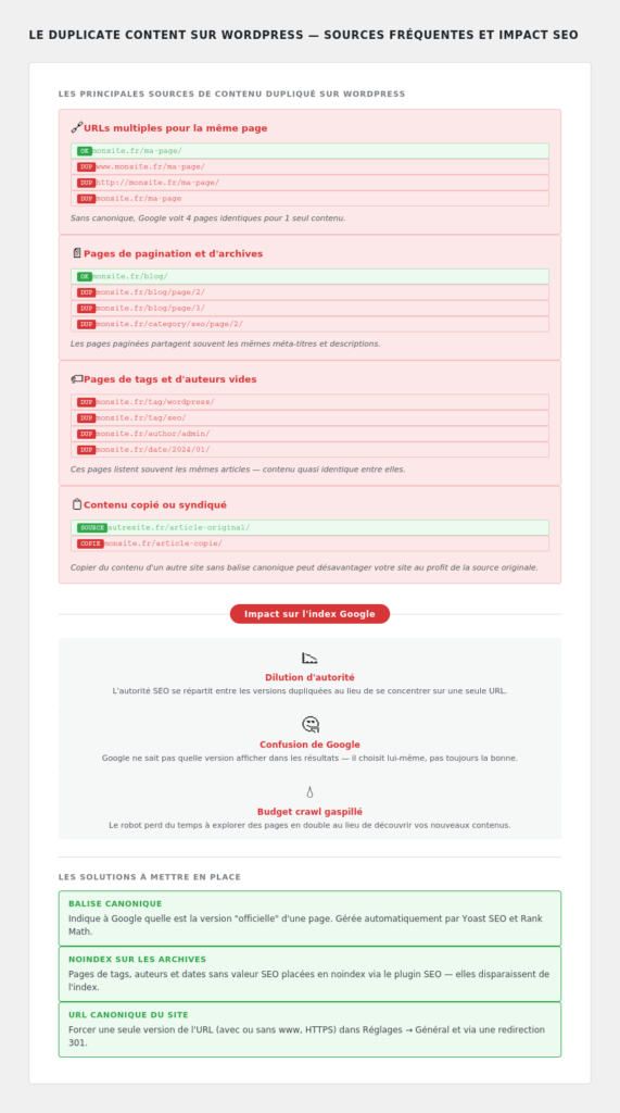 Sources de duplicate content sur WordPress et impact sur l'index Google