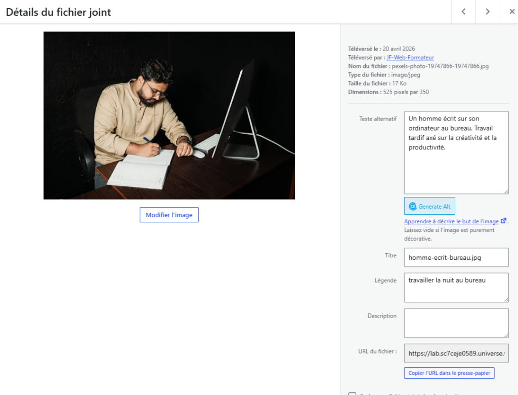 champ texte alternatif dans la médiathèque