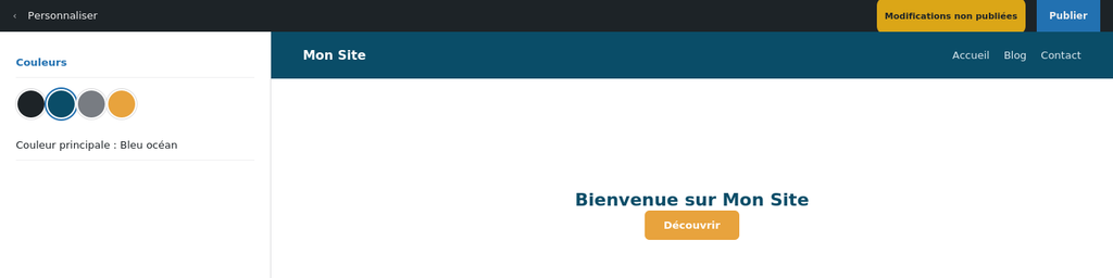 changement de couleur visible dans l'aperçu, avant publication