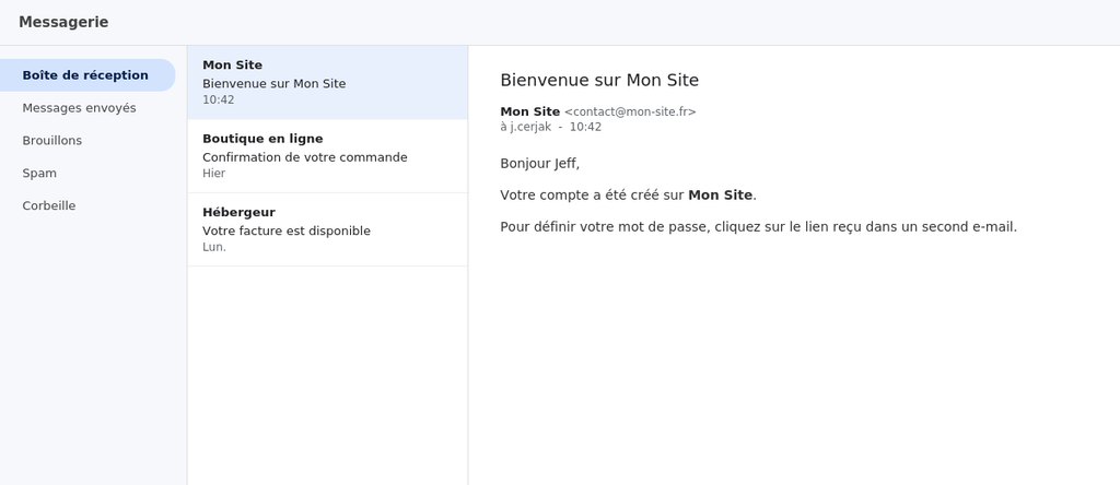 mail de bienvenue reçu, objet et contenu personnalisés